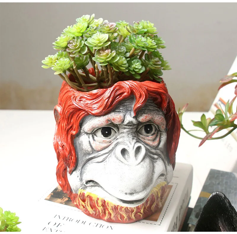 Strongwell Monkey Head Flower Pot Container Garden Apes Head Figurine Garden Planter Pot Desktop Home Decoration Birthday Gift