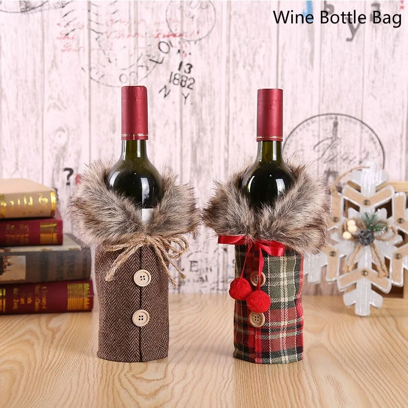 Champagne Bottle Cover Christmas Decor Dinner Table Ornament Red Wine Suit Wine Bottle Bag Fashion Cloth Party Supplies