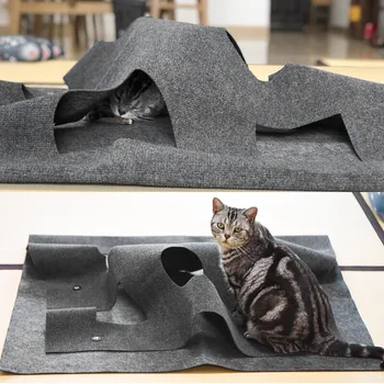 

Gray Cat Toy Durable Holed Blanket Play Mat Hide and Seek Carpet with Holes Scratch-resistant Kitten Cat Hiding House 100x100cm
