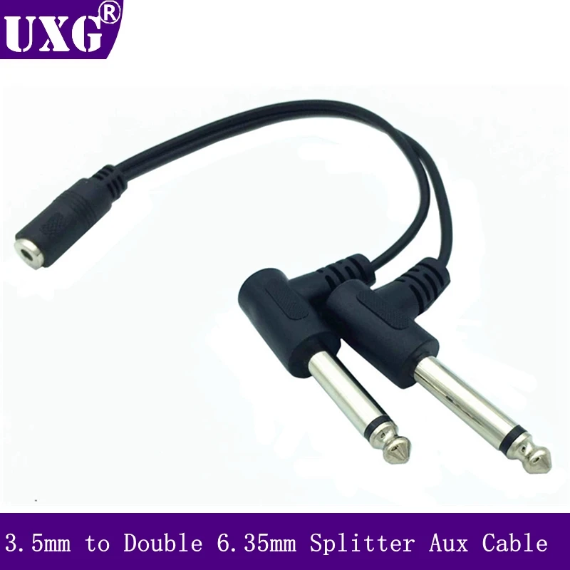 

3.5mm 1/8 Inch TRS Stereo Female Jack To Dual 1/4 6.35mm Male Plug Mono TS Right Angle Audio Y Splitter Cable High Quality 0.2m