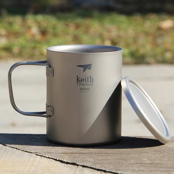 

Heat Resistant Double Wall Tea Titanium Cup Beer Coffee Cup Set Folding Handle Healthy Beverage Drink 450ML Ti3343