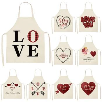 

1Pcs Love Heart Love Red plaids Pattern Cleaning Home Cooking Kitchen Aprons Cook Wear Cotton Linen Adult Bibs 53*65cm WQL0210
