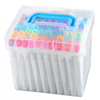 

Transparent 60-Slots Portable Waterproof Moistureproof Markers Pens Storage Box Case For Mark Pens Home Office Desk Organizer Fo