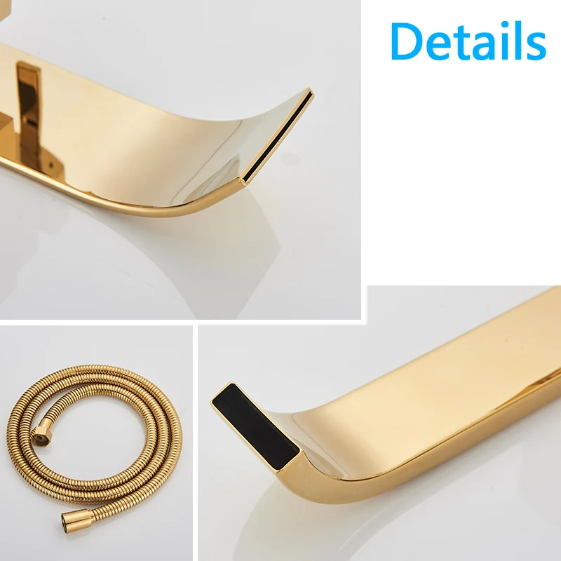 SHBSHAIMY Golden Floor Bathroom Bathtub Faucet with Handshower Hot and Cold Water Mixer Taps Two Function Shower Faucet 2