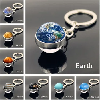 

Solar System Planet Keyring Galaxy Nebula Space Keychain Moon Earth Sun Mars Art Picture Double Side Glass Ball Car Key Chain