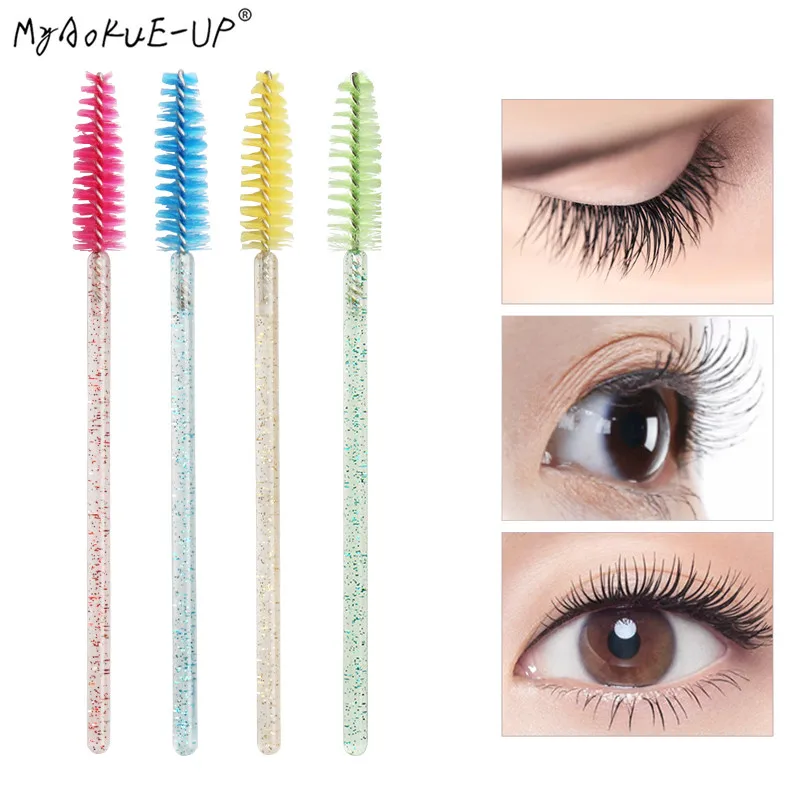 

200pcs/lot Disposable Colorful Handle Crystal Makeup Brushes One-off Eyelashes Mascara Wands Applicator Eyelash Extension