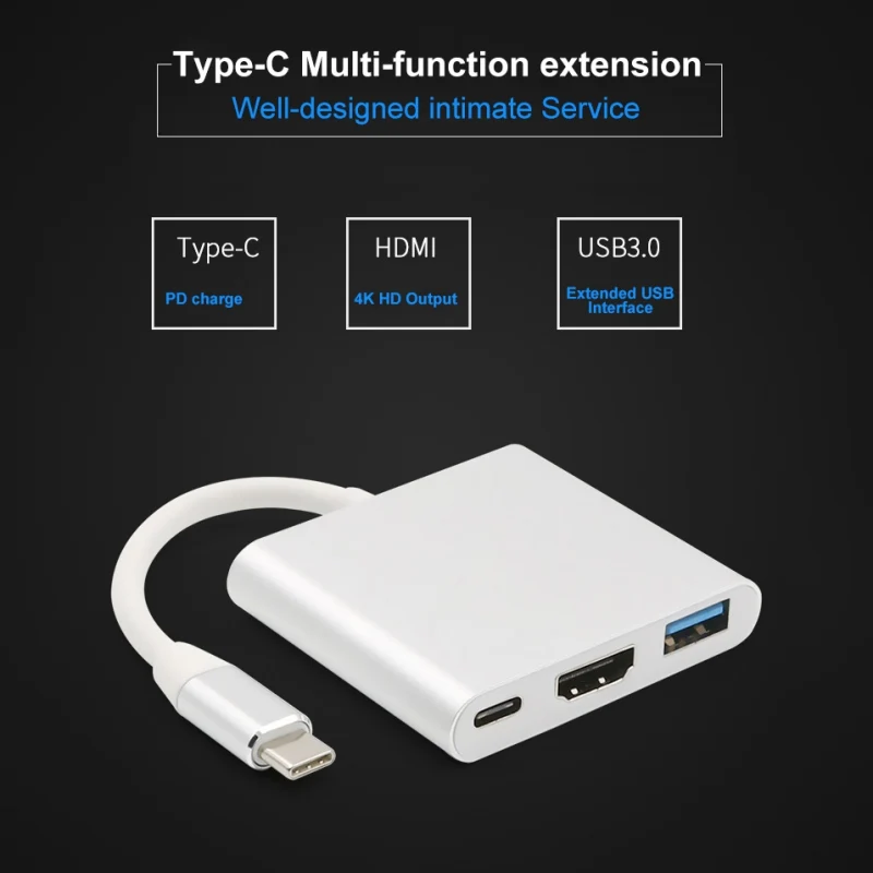 Адаптер 3-в-1 концентратор USB-C к конвертеру HDMI Портативный док-станция для Тип с разъемами типа C и HDMI 4K HD кабель для переноса данных для Nintendo Switch