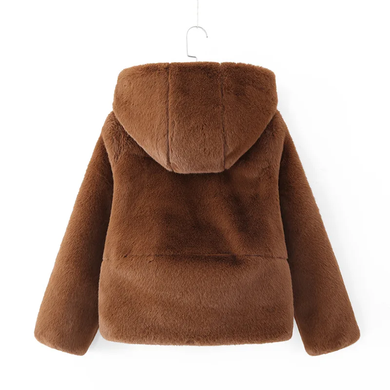 

2018 Winter New Style Debutante Faux-Fur Loose-Fit Fluffy Hooded Warm Short Coat WOMEN'S Dress