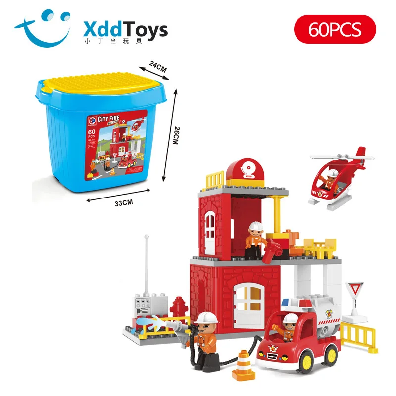

Building Blocks Assembled Large Particles City Fire Brigade 60 Block GIRL'S And BOY'S CHILDREN'S Toy Educational 1-2-3-6 a Year