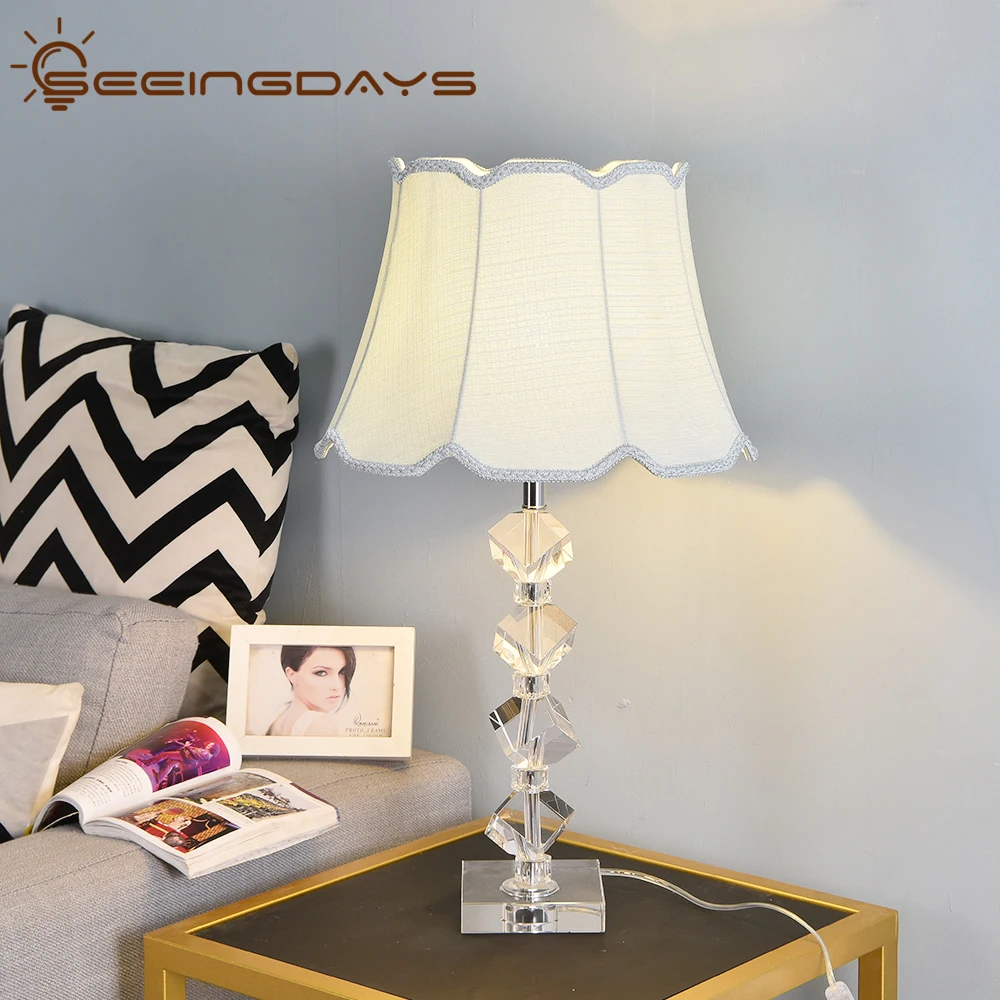 

Free Ship Bevel K9 Crystal Stone Table Lamps For Bedroom For Living Room Bedside Lamp LED Desk Lamp Home Decor 220v 110v EU Plug