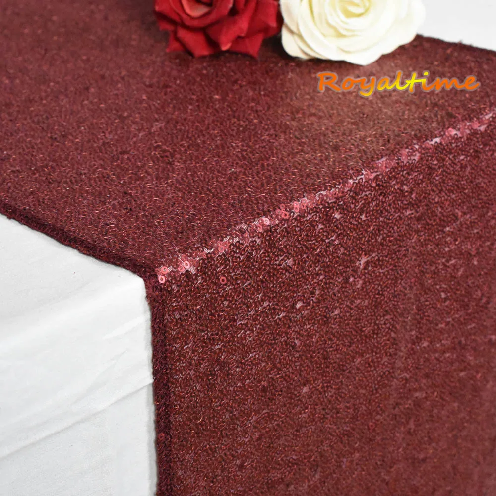 30x180cm Christmas Green/Fuchsia/Burgundy/Rose Gold Sequin table runner for Party table cloth Weddings Decoration Table Runners - Цвет: Matte Burgundy