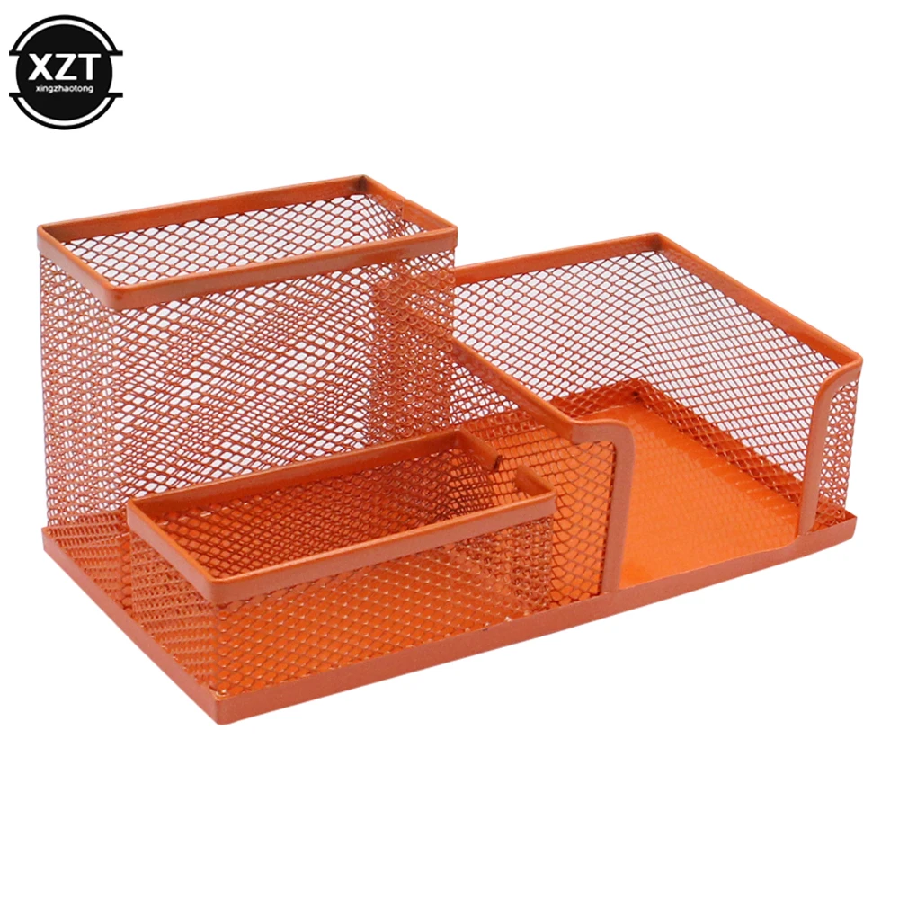 3-In-1 Desk Organizer Pencil Pen Holder Metal Hollow Mesh Wire Organizador De Escritorio Lapices Office Desk Accessories pen holder stationery organizer