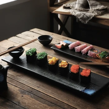 

RUX WORKSHOP Japanese Style Ceramic Rectangular Sushi Cold Dish Flat Dish Retro Restaurant Dinner Plate Tableware