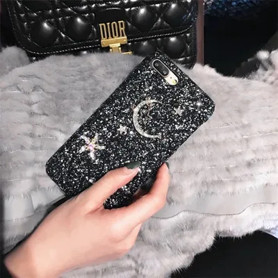 Bling меховым бубоном, чехол со стразами и блестками для samsung Note 8 9 10 Plus чехол КРЫШКА ДЛЯ samsung S10 S9 S8 плюс A20 A30 A50 M10 M20 Coque - Цвет: Black Moon