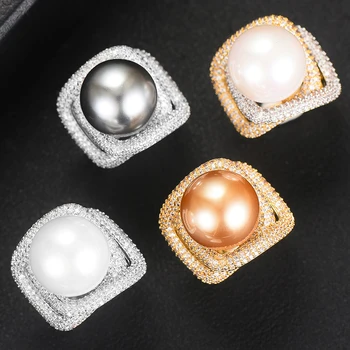 

GODKI 2020 Trendy Twist Pearl Statement Rings for Women Cubic Zircon Finger Rings Beads Charm Ring Bohemian Beach Jewelry 2019