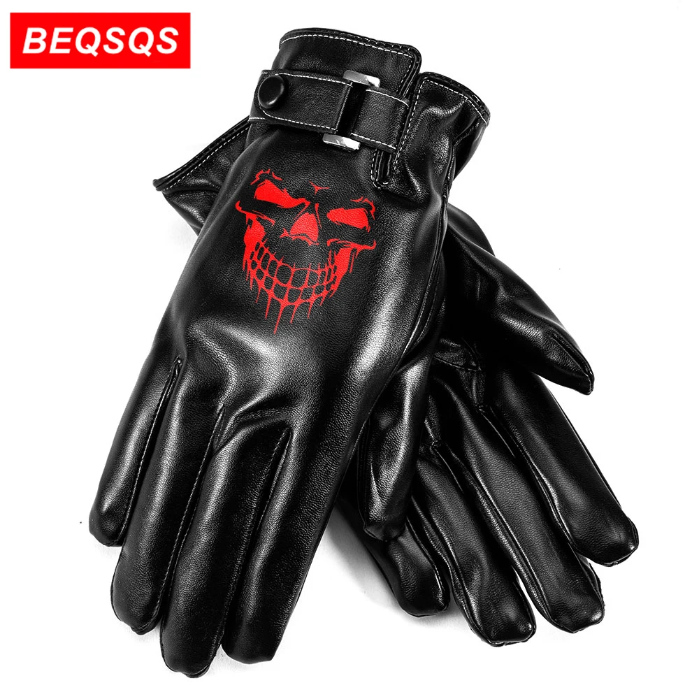 

BEQSQS Fashion 1Pair Winter PU Leather Touch Screen Gloves for Men Motorcycle Driving Riding Cycling Black