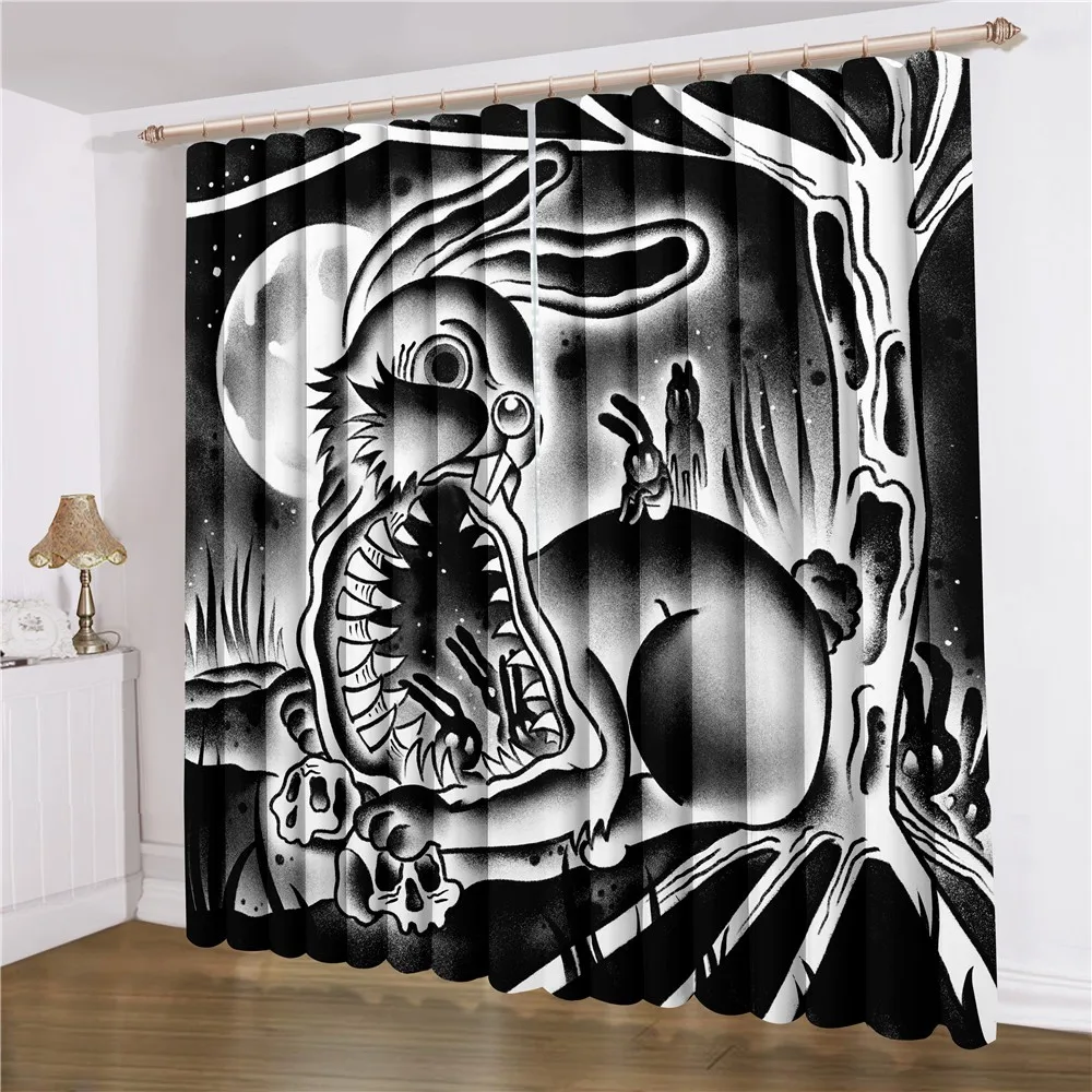 

Dark Animal Window Curtain 2 Panels For Living Room Curtain 3D Print Rabbit Decor Window Curtain Parlour Window Treatments