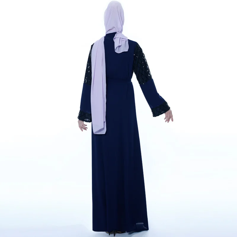 latest Dubai long-sleeved dress Muslim party Abaya ladies Arabian lace cardigan patchwork Turkish Islamic prayer gown robe