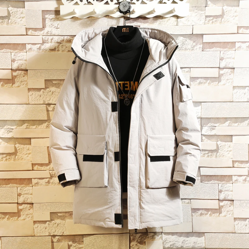 

Men Streetwear Hip Hop Bomber Jacket 2020 Winter Parka Men's Solid Jacket Thick Warm Coat Long Hooded Jacket Windproof Padded
