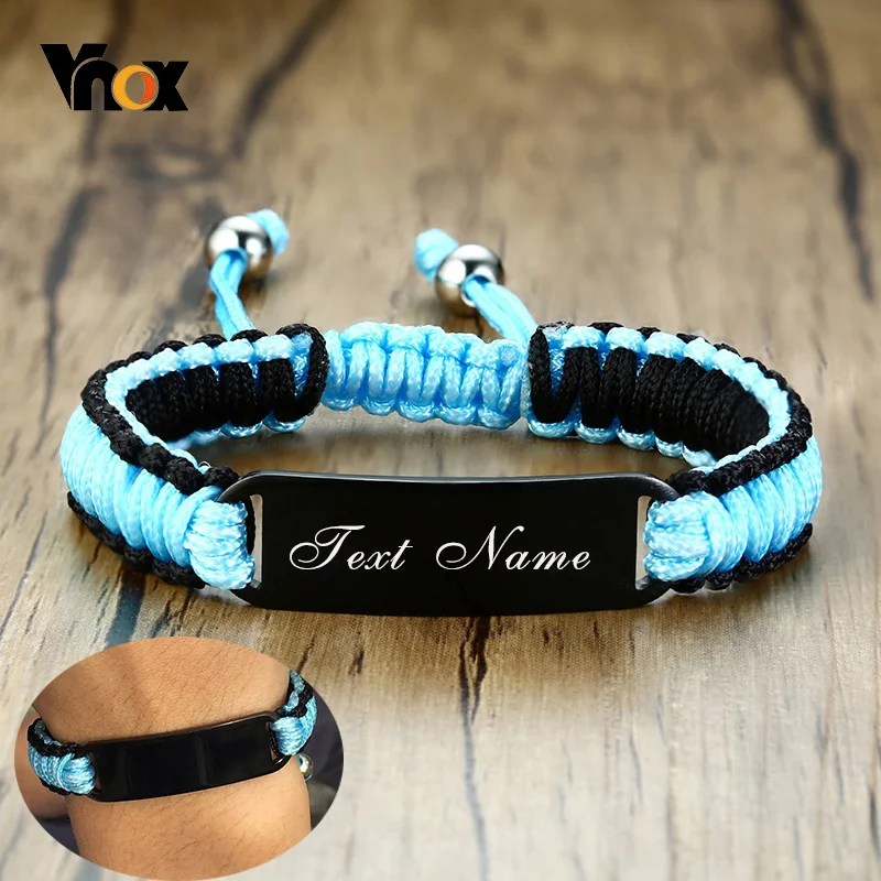 

Vnox Men Handmade Bracelets Free Custom Engrave Name Logo Stainless Steel ID Tag Braided Rope Adjustable Length