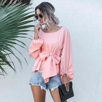 

Madam clothing OWLPRINCESS Women's 2020 Spring New Model Casual Loose Bow Tie Lantern Sleeve T-shirt