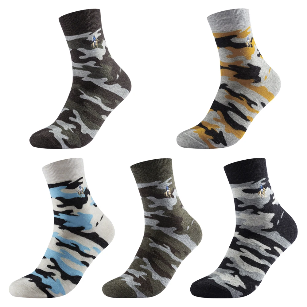5 pairs camouflage PIER POLO повседневные мужские деловые носки высокого качества, мягкие брендовые носки из чесаного хлопка, носки с вышитым логотипом для мужчин, подарок - Цвет: 5 pairs camouflage