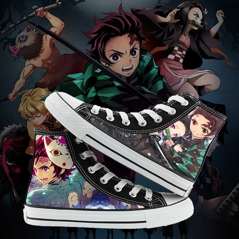 Аниме «Demon Slayer»: Kimetsu no Yaiba Kamado Nezuko; парусиновая обувь высокого качества для мужчин и женщин; черно-белые кроссовки для влюбленных; унисекс