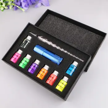 

10Pcs/Set Invisible Fluorescence Bottled Dip Signature Pen Ink With Glass Fountain Dip Writing Pen Art Supplies Gifts