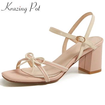 

Krazing pot full grain leather handmade brand shoes butterfly-knot French romantic pretty girls dating sweet sandals women L16