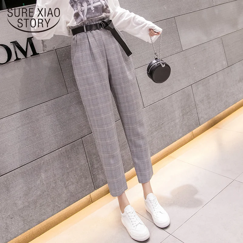 Женские шаровары с поясом свободные брюки-Капри в клетку до щиколотки высокой