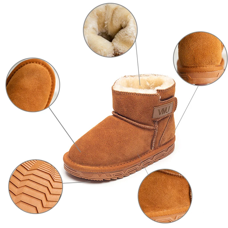 Winter New Children Girls Snow Boots Shoes Boys Warm Plush Soft Bottom Girls Boots Leather Snow Boot For Kids Cotton Shoes