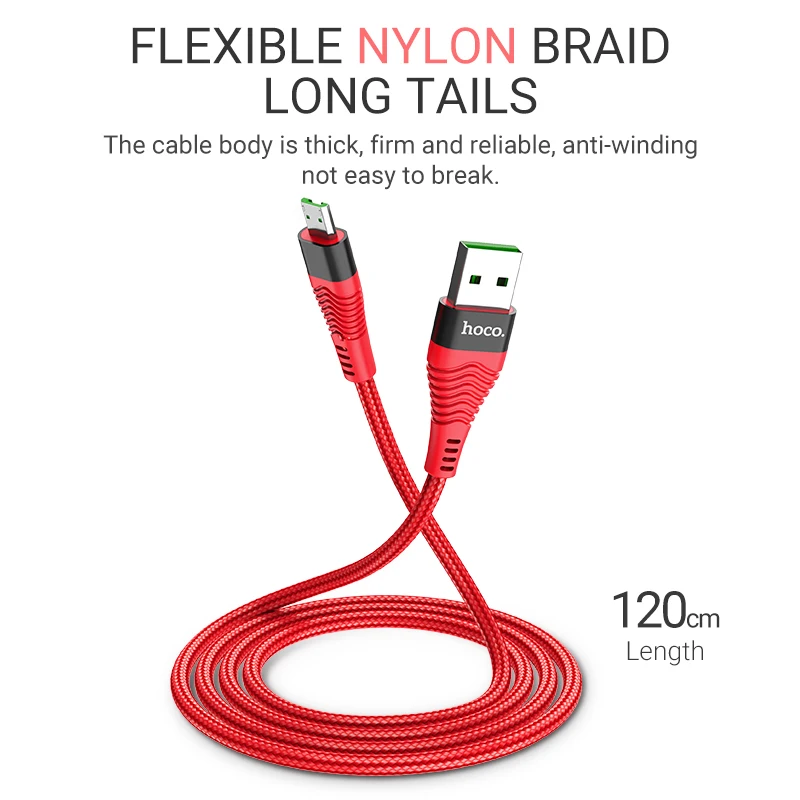 hoco кабель USB Micro USB 7 pin для oppo VOOC 4A быстрая зарядка микро юсби зарядник USB шнурок нейлон шнур для быстрой зарядки Android провод для быстрой зарядки микро юсб для самсунг сяоми ксяоми оппо зарядный кабель