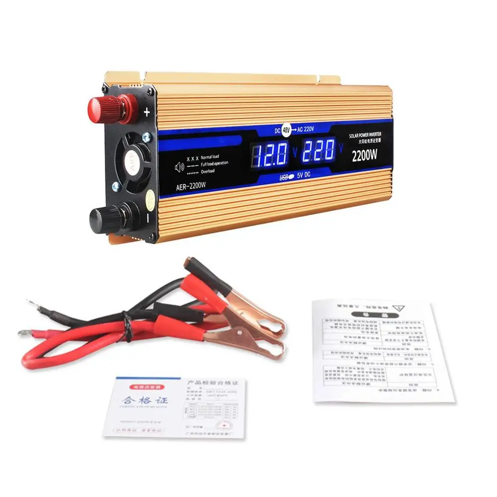 

Car Solar Inverter DC 12V 24V 48V 60V to AC 220V 2200W Inverter Voltage Transformer Converter with USB Dual Digital Display