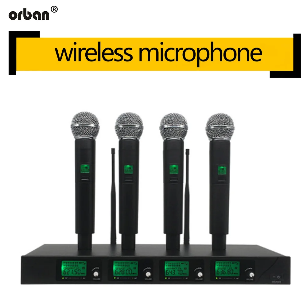 

Professional Wireless Microphone UHF Quad Channel Handheld Wireless Lapel Headphones Headset Conference Microphone KTV
