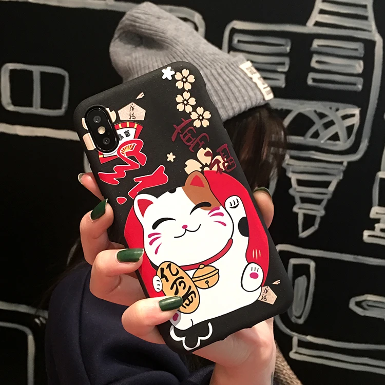 Only case Чехол для iPhone 11 Pro Max Cute Fortune Cat, чехол на заднюю панель для iPhone X XS Max XR 6 7 8plus Maneki Neko Shell+ ремни - Цвет: Only case