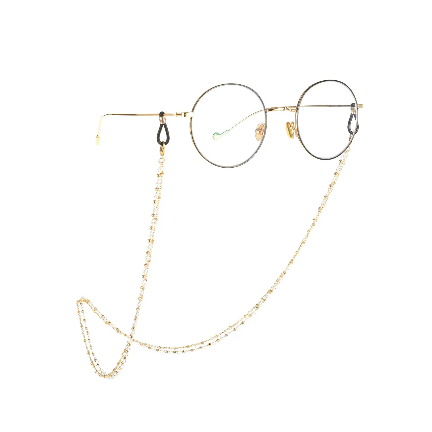 

Europe And America Accessories Double Layer Copper Beads Chain Glass Rhinestone Glasses Chain Women's Elegant Simple Glasses Acc