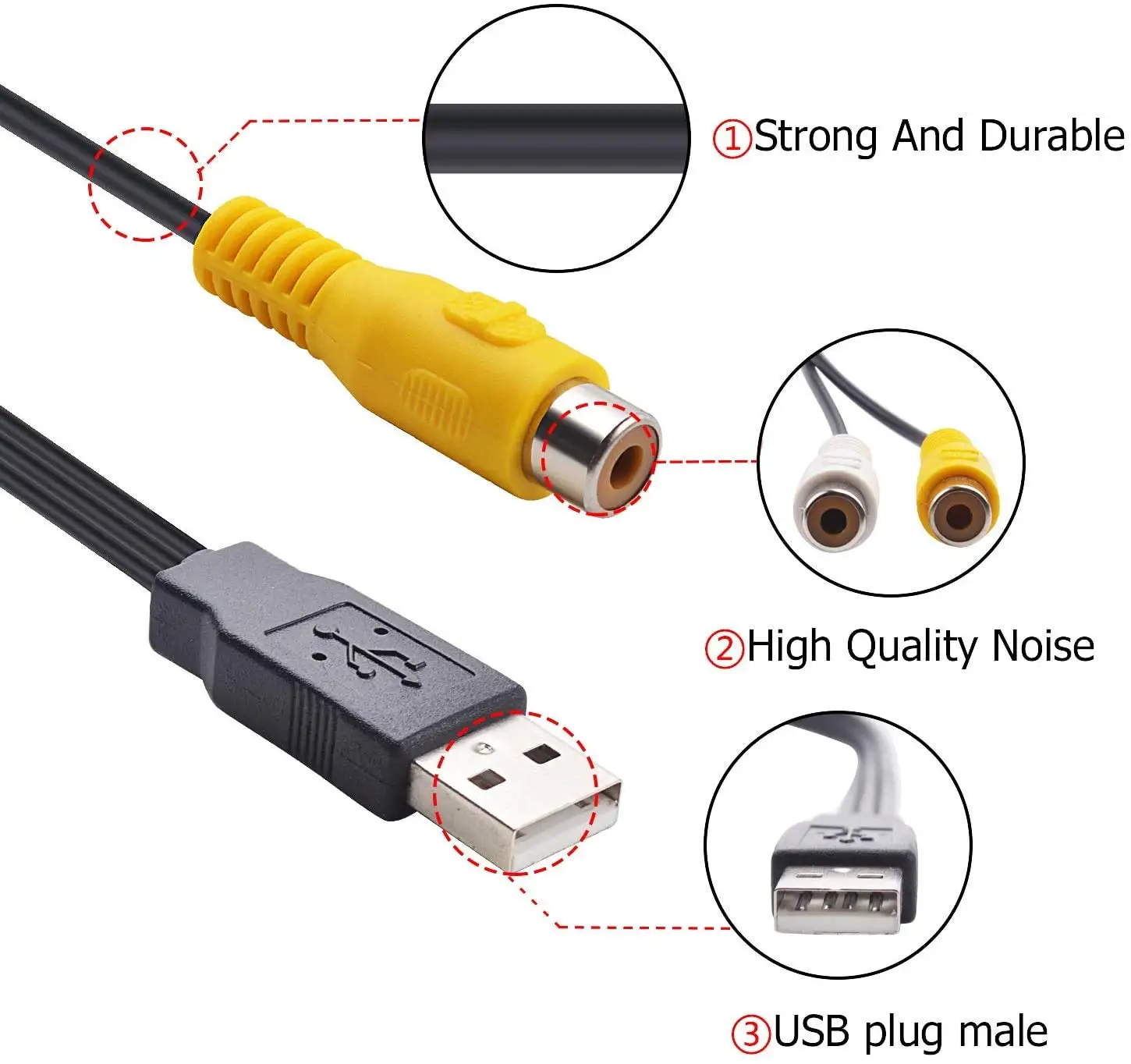 Cavo USB A 3 RCA – Adattatore AV Composito Per PC, MAC, TV, Videocamere – 2 Pezzi - 3