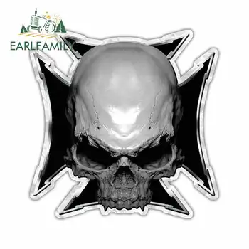 

EARLFAMILY 13cm x 13cm For Maltese Cross Black Skull Car Stickers Personality Creative Stickers Anime Decals Vinyl Material