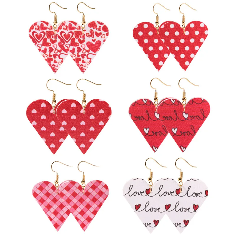 Love Heart Pendant Hollow Pu Leather Earrings New Dangle Earrings for women Valentine's Day Gift Wholesale valentine earrings