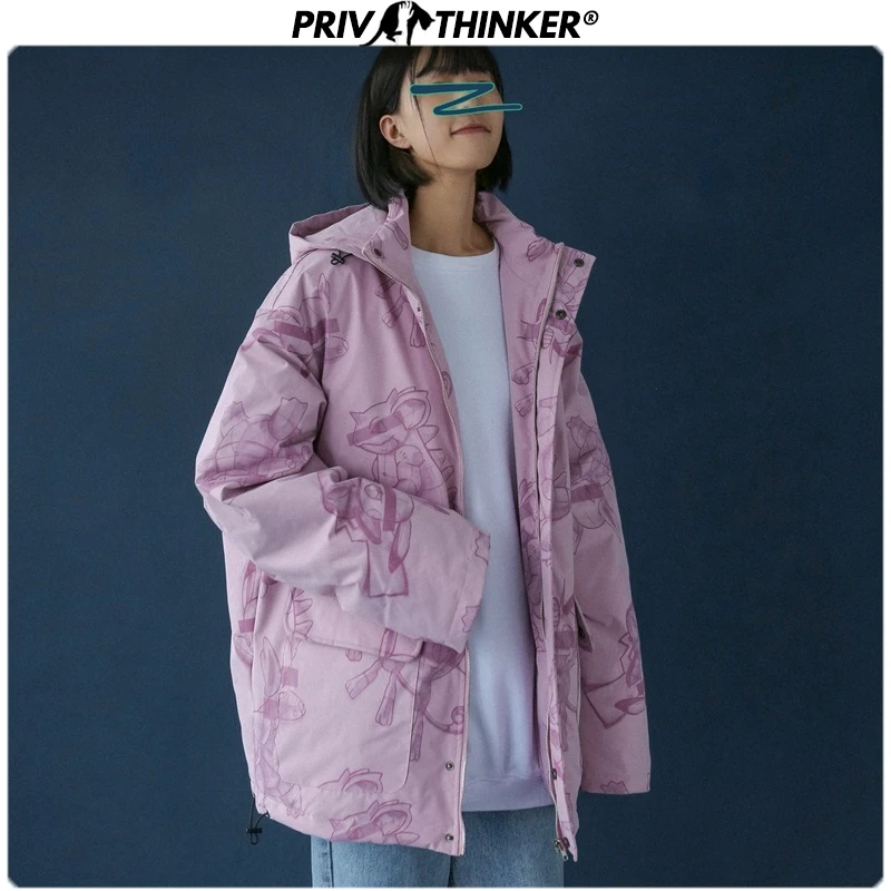Privathinker, Женская парка с мультяшным принтом,, зимняя парка с капюшоном, пальто, женская теплая куртка, Женская утолщенная модная верхняя одежда, свободные парки