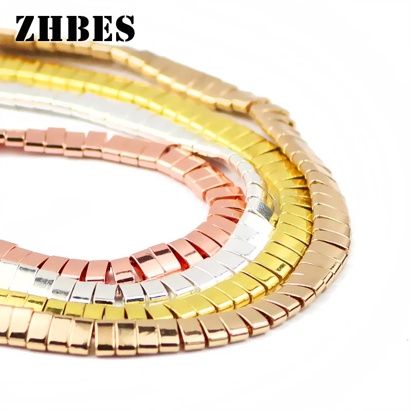 

5x2.5mm Natural Stone Gold color Rectangle Hematite Two hole Spacer Loose Beads For DIY Jewelry Making bracelet Findings