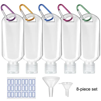

8pcs 50ml Travel Clear Chain empty Bottles Funnels Refillable Squeeze Bottle Leak-proof Empty Hand Sanitizer Container Bottles