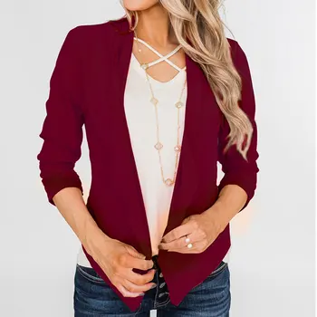 

Women Blazer Thin Long Sleeve Blazer Solid Color Office Lady Suit Coats Jackets JL