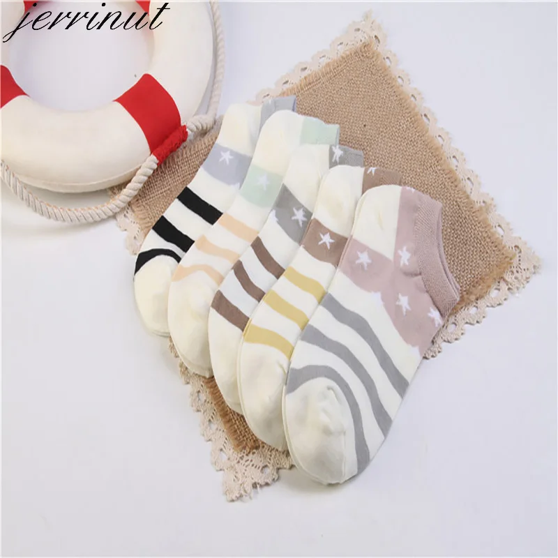 Jerrinut женские хлопковые летние короткие носки счастливые повседневные полосатые тонкие цветные носки забавные каваи невидимые милые короткие носки 1 пара