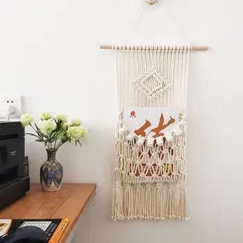 

Cotton Tapestry Woven Wall Hanging Storage Basket Bohemian Room Geometric Tapestry Art Beautiful Apartment Dorm Room Decorations
