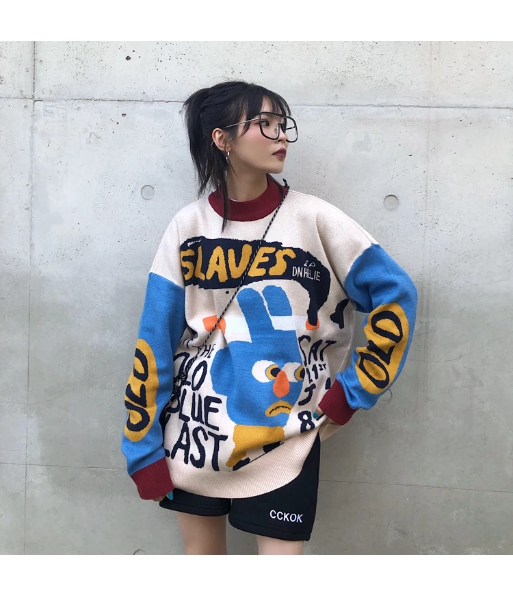 Novelty Funny Sweater Sweet Lady New Streetwear Sweaters Cute O-neck Pullovers Warm Winter Tops