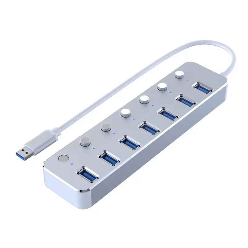 Алюминиевый USB 3,0 концентратор 7 портов USB удлинитель разветвитель с индивидуальным переключателем ВКЛ/ВЫКЛ