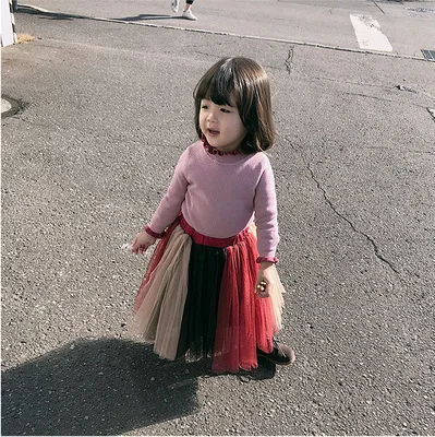 

Childrenswear Autumn Girls Thread Sweater Children Sweet Frilled Two Sweater Base Shirt Child
