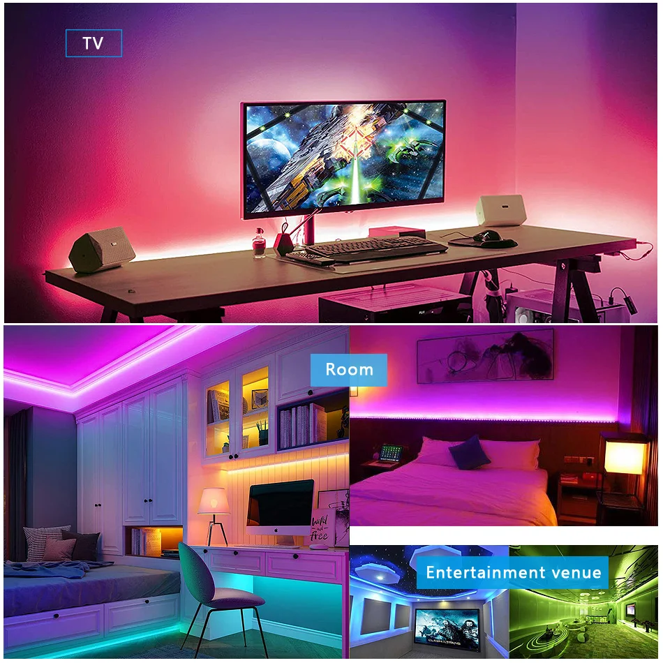 5M 10M 15M Led Light Tape 5050 SMD 60ledsm RGB LED Strip DC 12V RGB LED lamp diode Ribbon Flexible Music Controller+Adapter EU (10)