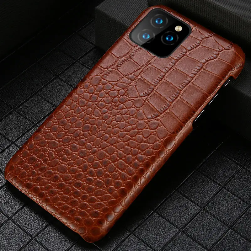Чехол для телефона из натуральной кожи для Apple iPhone 11 11 Pro 11 Pro Max X XS XSMax XR 7 8 plus 5 5S se 6 6S Plus Роскошный чехол из крокодиловой кожи - Цвет: Кофе